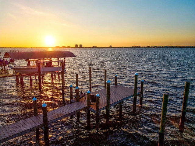 view of dock with a water view