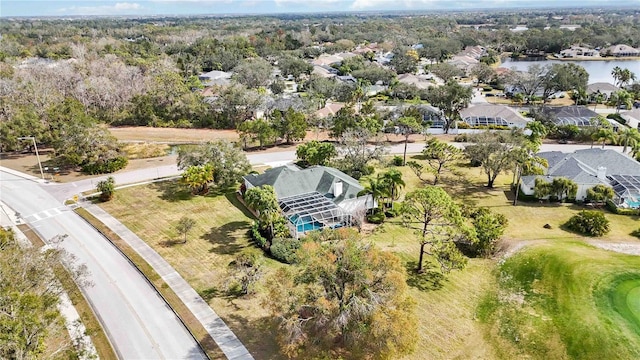 aerial view featuring a residential view and a water view