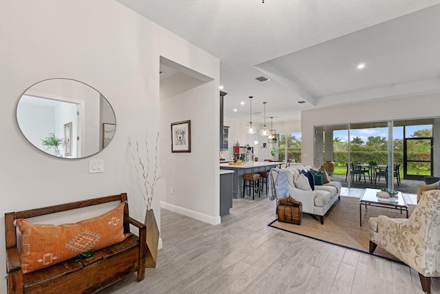 living room with light wood-type flooring