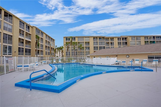 view of swimming pool featuring a patio