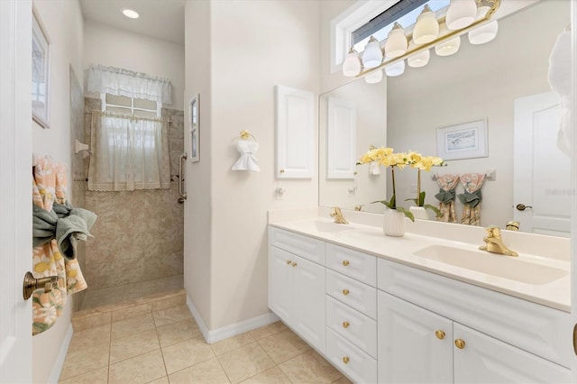 bathroom with vanity and tile patterned floors