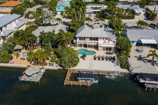 aerial view with a water view