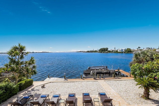 property view of water featuring a boat dock