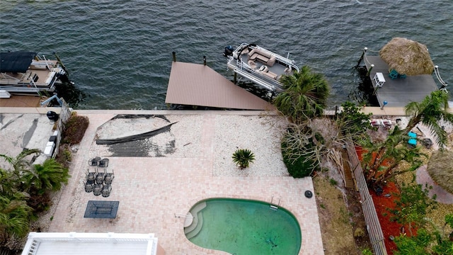 bird's eye view featuring a water view