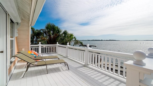 deck with a water view