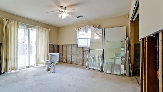 interior space featuring ceiling fan