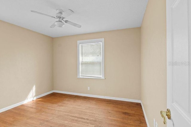 empty room with ceiling fan and light wood-type flooring