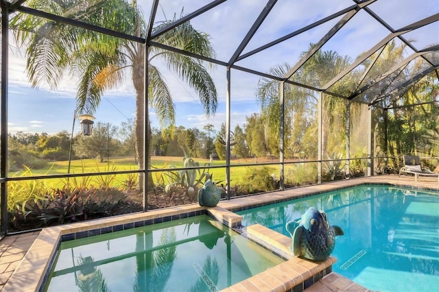 view of pool featuring a lanai