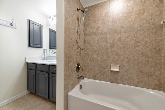 bathroom featuring tile patterned flooring, tiled shower / bath combo, and vanity