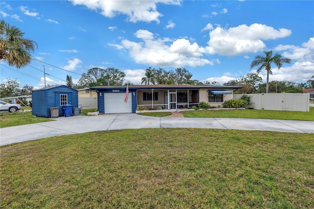 ranch-style house with a front lawn and a garage