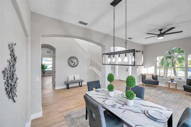 14146 Cattle Egret Pl, Bradenton, FL 34202 - dining room featuring ceiling fan and light hardwood / wood-style floors