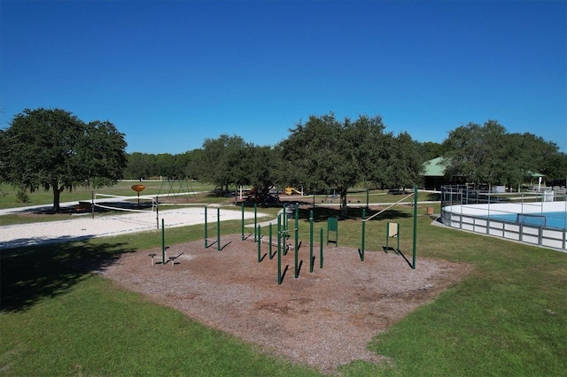 14146 Cattle Egret Pl, Bradenton, FL 34202 - view of community featuring a lawn and volleyball court
