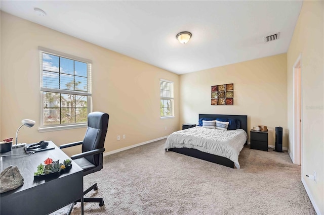 carpeted bedroom featuring multiple windows