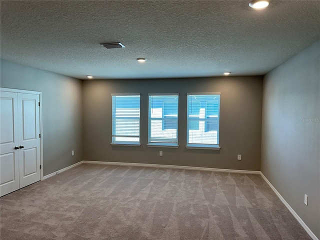 carpeted spare room with a textured ceiling and a wealth of natural light