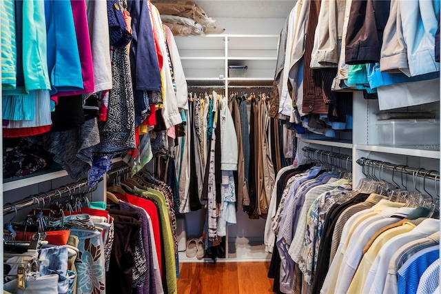 walk in closet with hardwood / wood-style floors