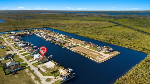 bird's eye view featuring a water view