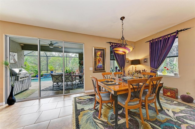 dining space with light tile patterned floors