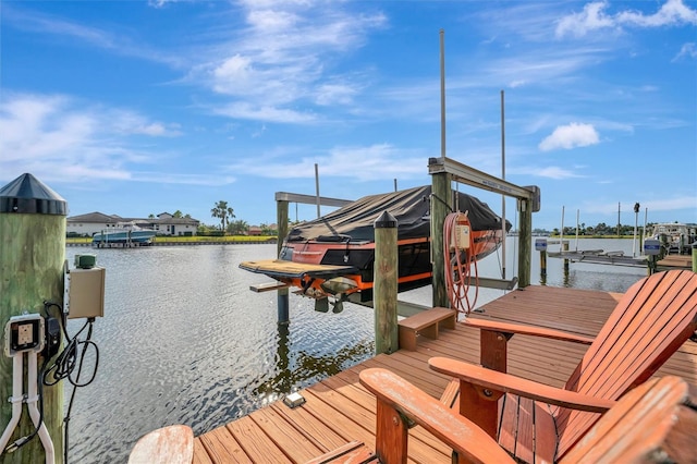 dock area with a water view