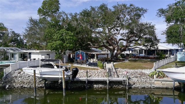 dock area featuring a water view