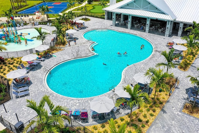 view of pool featuring a patio