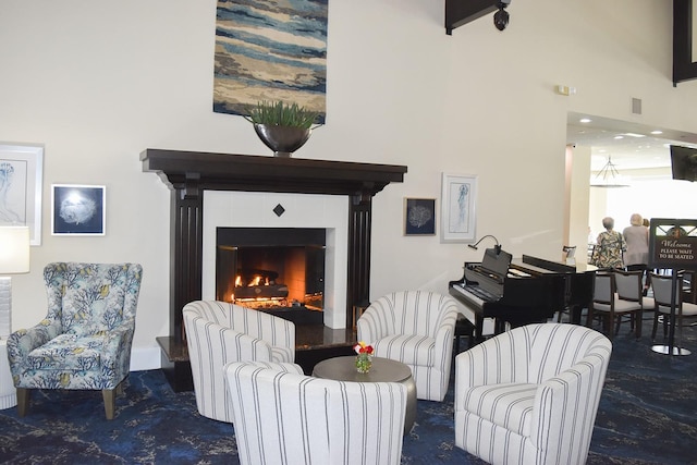 living area with a fireplace