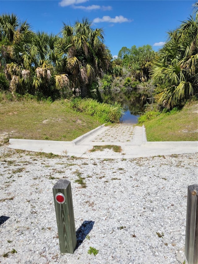 view of road with a water view