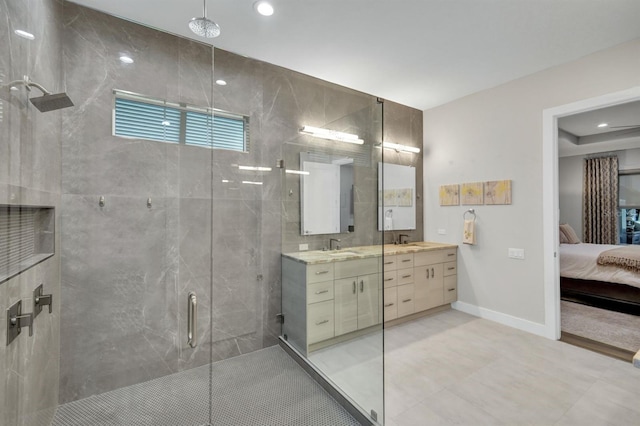 bathroom with vanity and walk in shower