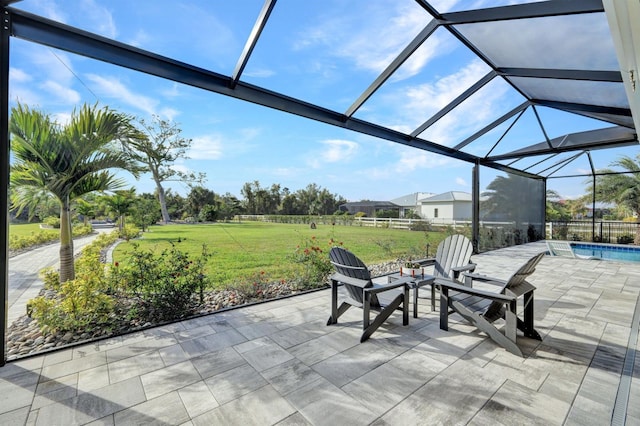 view of patio with a lanai