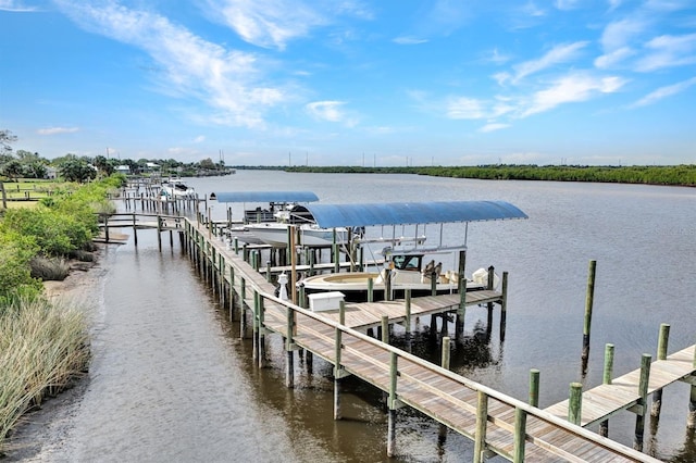 view of dock with a water view