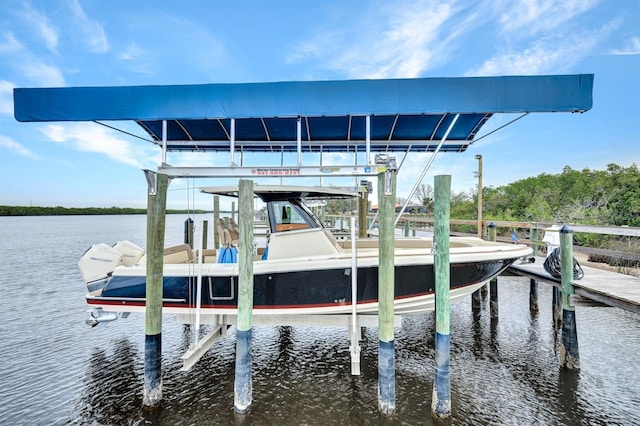 view of dock featuring a water view