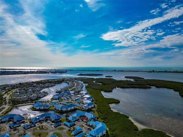 drone / aerial view featuring a water view