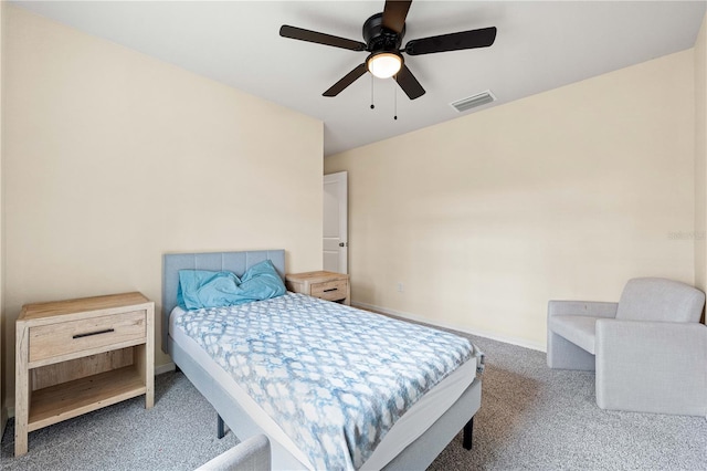 bedroom featuring ceiling fan and carpet flooring