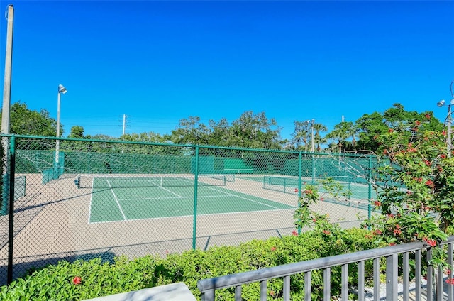 view of tennis court with fence