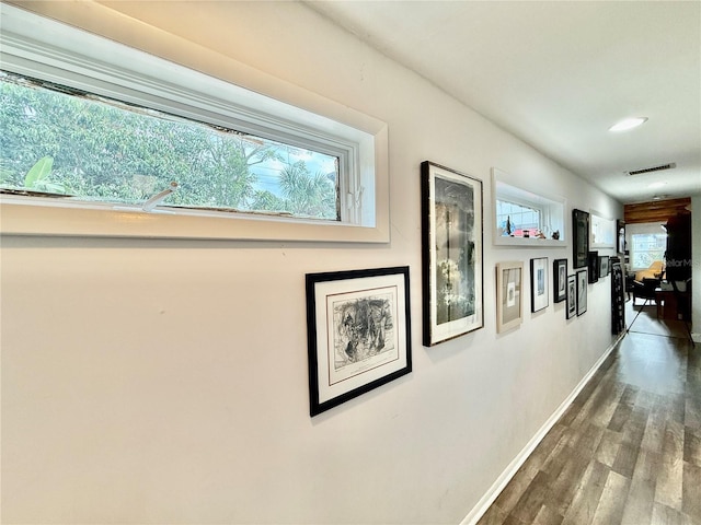 corridor with hardwood / wood-style flooring