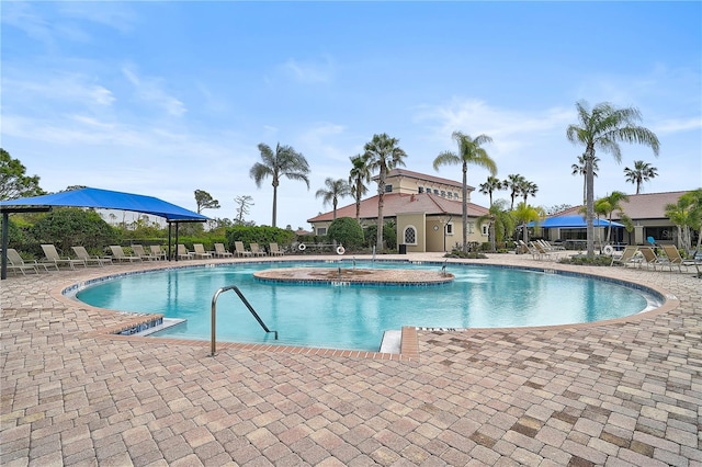 view of swimming pool featuring a patio area