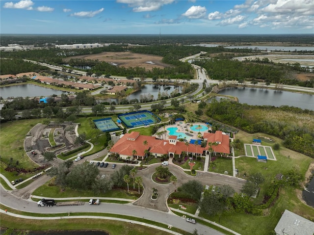 aerial view with a water view