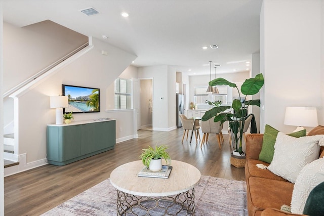 living room with hardwood / wood-style floors