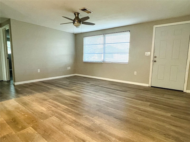 interior space with hardwood / wood-style flooring and ceiling fan