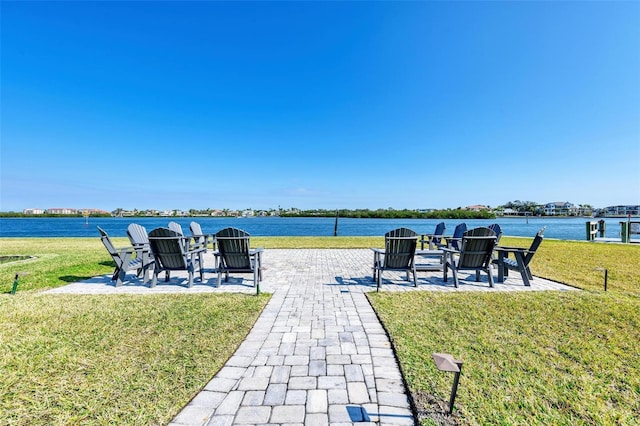 view of patio / terrace with a water view