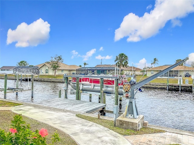 view of dock with a water view