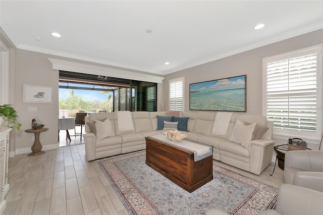 living room featuring ornamental molding