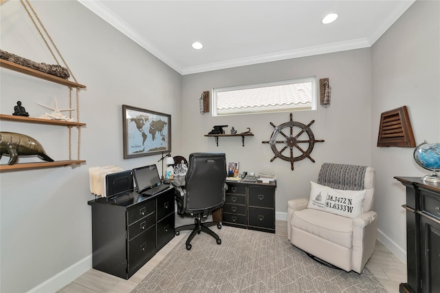 office space with crown molding