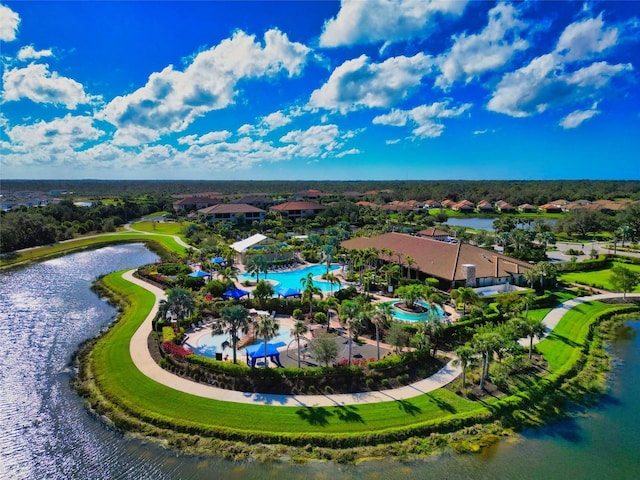 bird's eye view featuring a water view