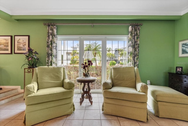 7056 Hawks Harbor Cir, Bradenton, FL 34207 - living area featuring tile patterned flooring and crown molding