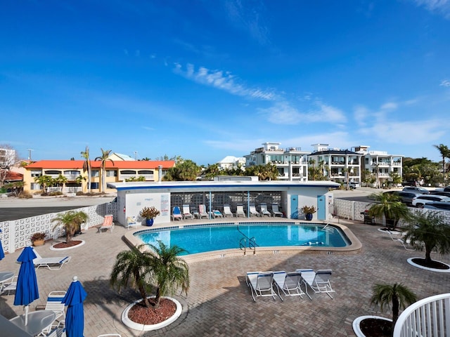 view of swimming pool featuring a patio