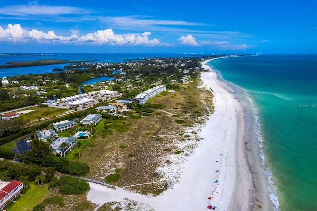 drone / aerial view with a view of the beach and a water view