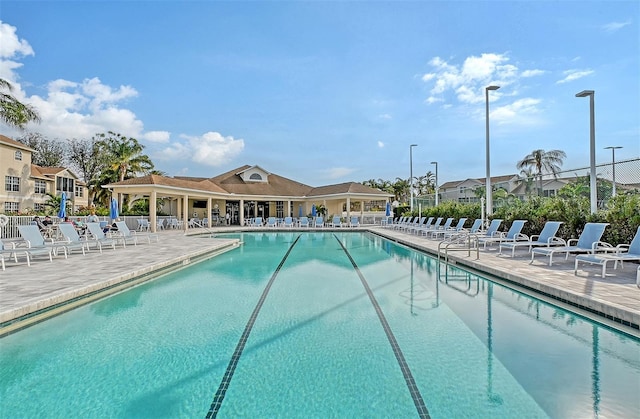 view of swimming pool featuring a patio