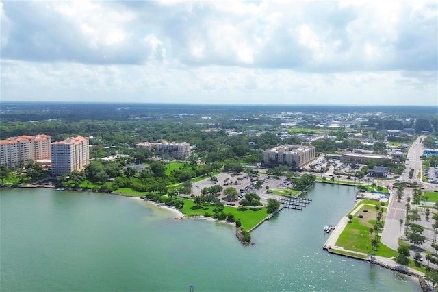 aerial view with a water view