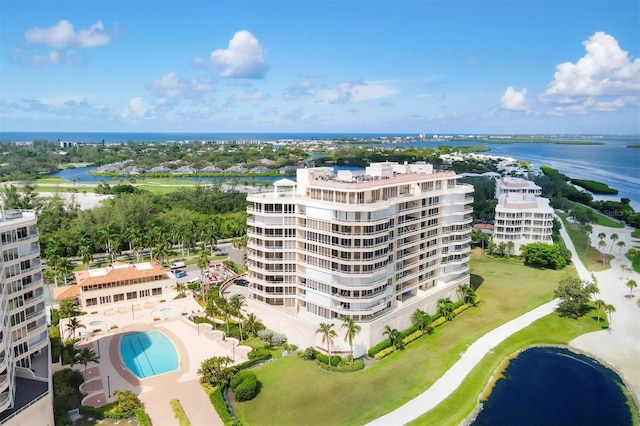 3060 Grand Bay Blvd Unit 175, Longboat Key, FL 34228 - drone / aerial view of apartment complex, a large body of water, and a pool