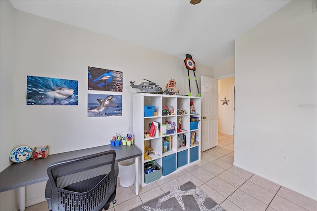 game room with light tile patterned floors